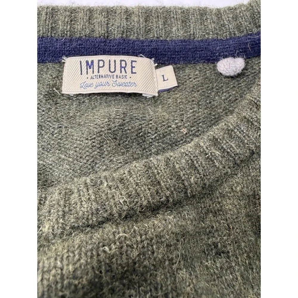 IMPURE Sweater Men's Size Large Olive‎ Green Wool Blend Preppy Hipster Workwear